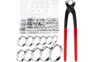 170PCS Single Ear Hose Clamps,11Sizes 5.8-33.1mm 304 Stainless Steel Stepless Crimp Hose Clamp Cinch Rings Assortment Kit wit