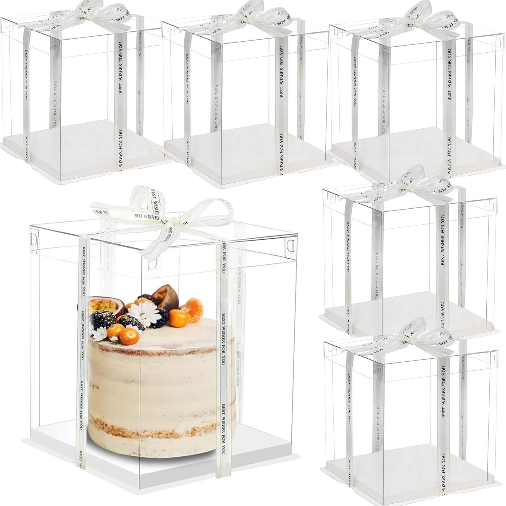 Photo 1 of LyyGuanYoo 6 Pack Clear Cake Box, Transparent Cake Box for 2 Tiered Cake, 8x8x9Inch Tall Cake Carrier Box with Sturdy Board for Bakery Dessert Bread Pastry Birthday Parties Wedding Graduation