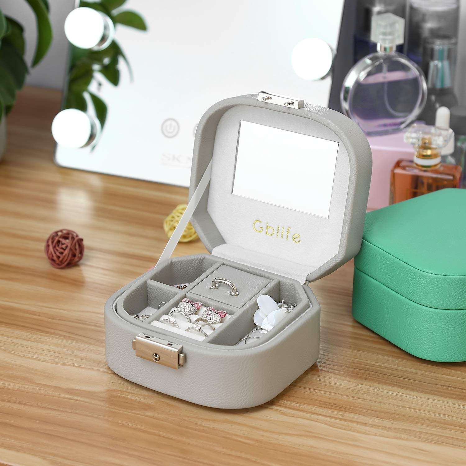 GBlife Jewellery Box, Jewel Box Organiser Display Case PU Leather Woman, Double Layers 5 Compartments, Storage Box Necklaces, Bracelets, Earrings, Hairpins, Cufflinks (Grey)