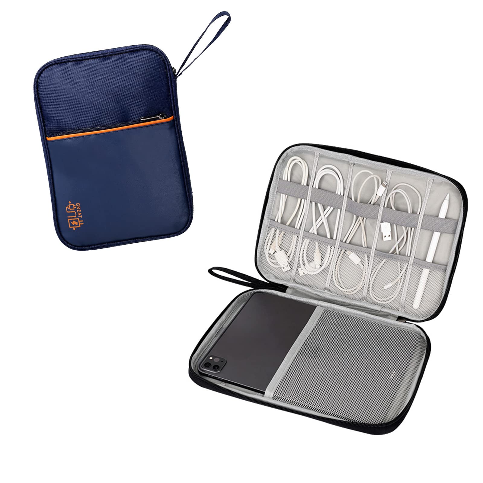 Hosoncovy PU Leather Electronic Accessories Travel Storage Bag Cable Organizer Bag USB Flash Drive Case Tablet Case for Ipad Tablet Phone Cables Earphone USB Thumb Stick Drive (Blue)