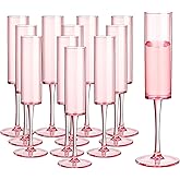 12 Pcs Acrylic Pink Champagne Flutes, 5.5 Oz Clear Champagne Glasses Square Sparkling Wine Stemware Reusable Unbreakable Pink Plastic Champagne Flutes For Wedding Birthday Party Anniversary Christmas