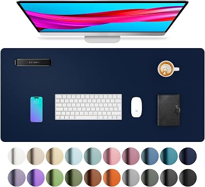 Aothia Office Mat 80x40cm PU Leather Desk Pad Non-Slip Dark Blue