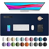 Aothia Leather Desk Pad Protector, Mouse Pad, Office Desk Mat, Non-Slip PU Leather Desk Blotter, Laptop Desk Pad, Waterproof Desk Writing Pad for Office and Home(Dark Blue,31.5" x 15.7")