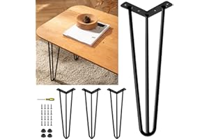 L'AIMEFOIS 10" 3-rod Solid Metal Hairpin Legs (set of 4) - Heavy Duty Black Furniture Legs (900 Lbs), DIY Metal Legs Project with Rubber Floor Protector for Coffee Cabinets, Sofas, Desk Chairs, Nightstands