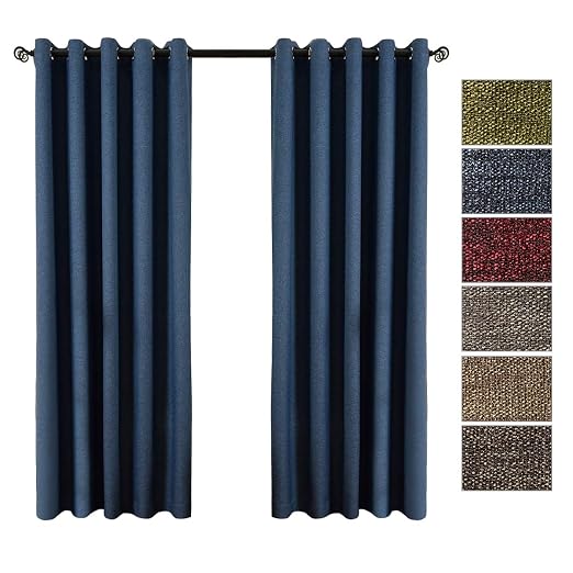 QINUO HOME Navy Blue Faux Linen Blackout Curtains 66" X 72" - Room