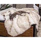 PupProtector Waterproof Throw Blanket for Dogs and Cats, Pet Blanket Cover for Couches, Sofas, Beds, Car Seats, Furniture, Calming Soft Faux Fur, White with Brown Accents, Original (60" L x 50" W)