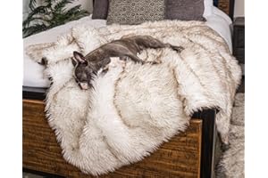 PAW BRANDS PupProtector Waterproof Throw Blanket for Dogs and Cats, Pet Blanket Cover for Couches, Sofas, Beds, Car Seats, Furniture, Calming Soft Faux Fur, White with Brown Accents, Original (60" L x 50" W)