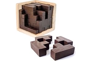Wooden Brain Teaser Puzzles Cube Stocking Stuffers Wooden Puzzles T-Shaped Jigsaw Logic Puzzle Educational Games Toy for Kids and Adults by AHYUAN (Coffee)