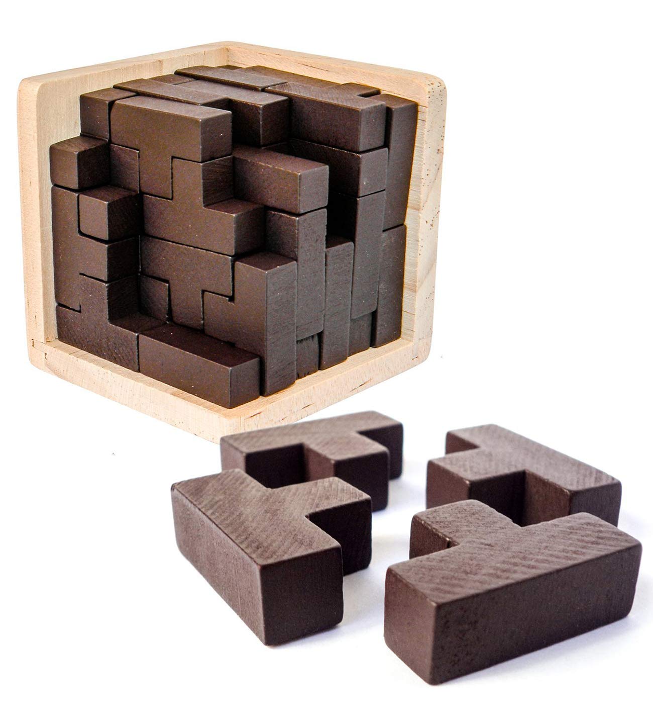 Photo 1 of Wooden Brain Teaser Puzzle Cube Stress Relief Toys for Kids Adults Wooden Puzzles T-Shaped Jigsaw Logic Puzzle Educational Toy for Children Teenagers by AHYUAN (Coffee)