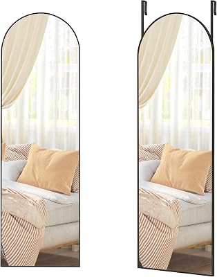 Espejo Colgante de Cuerpo Entero, 120 x 40 cm, Espejo de Arqueado, Marco de Aleación de Aluminio, Vidrio Templado, para Dormitorio, Aalón, Vestidor, Negro Tinta LFM033B01