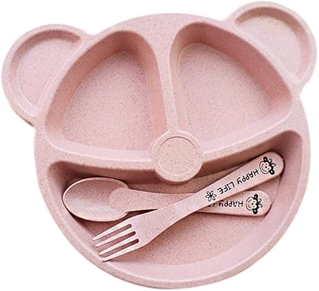 Amazon 子ども用プレート ランチ皿 ベビー食器 かわいいクマの模様 食品級pp 麦藁製 安全無毒 耐熱 スプーン フォーク付き 3色選べる Hjuns Wu 子ども用プレート オンライン通販