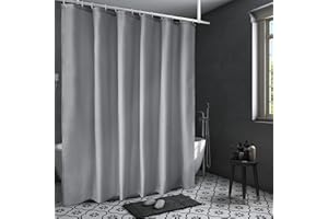 AooHome Hotel Shower Curtain Liner, Fabric Light Grey Shower Curtain with Hooks, Waterproof, 72 x 72 Inch