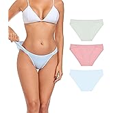 ANLIQI 3/6 Pack Cotton Underwear for Women Low Rise Bikini Panties High Cut Stretch Breathable Ladies Hipster Undies
