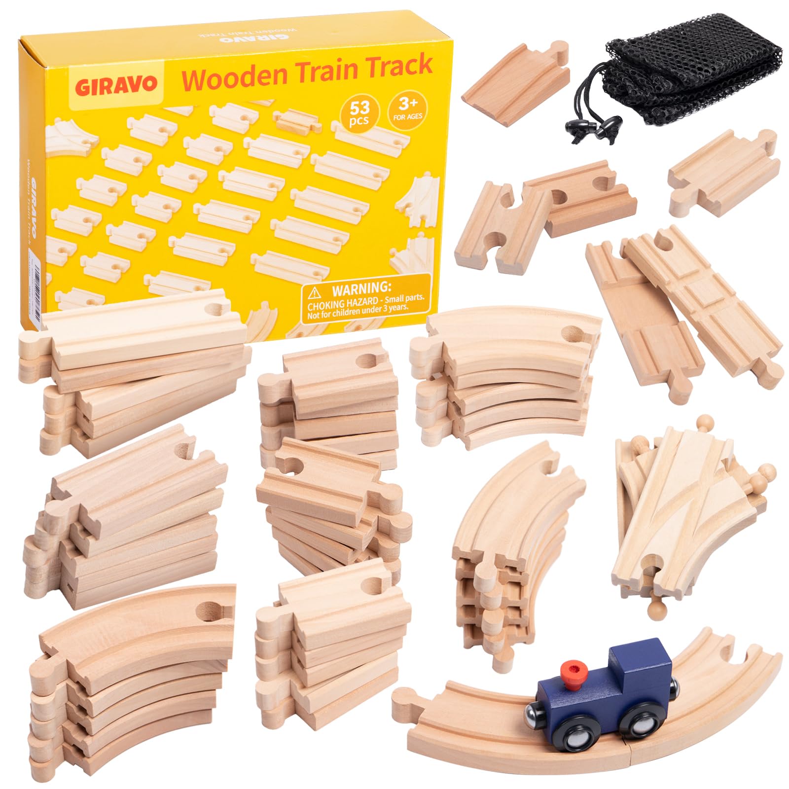 Photo 1 of Wooden Train Track Set 53pcs, Wood Train Tracks Accessories Expansion Pack fits Melissa and Doug, fits Brio, fits Thomas, Montessori Toys, Birthday Gift for Boys Girls Toddler Kids (Train Track)