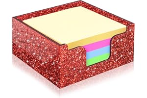 Rouidr Acrylic Sticky Note Holder, Self Stick Note Pad Holder, 3.94 x 3.94 Inch Glitter Memo Pad Dispenser Organizer for School Office Home Desk Supplies, Bright Red