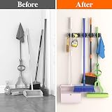 Lifewit Broom Mop Holder Wall Mounted 5 Slots 6 Hooks Gray 41x5.5x7cm view 5