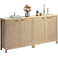 SICOTAS Credenza Sideboard Buffet Rattan Cabinet - Boho Large Kitchen Storage Cabinet with Rattan Storage - Wood Cabinet Buffet Console Table for Dining Room Hallway - 2 Pieces (Natural)