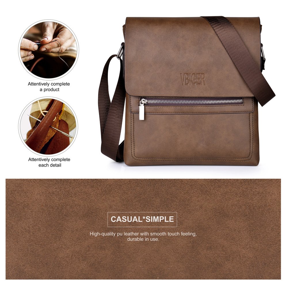 Vbiger Sac à Bandoulière vintage Homme Porte-Documents Sac de Messager à l\'épaule Homme Sac en cuir business pour bureau, brun, Taille unique