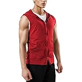Ohoo Men's Slim Fit Workout Hooded Tank Tops Two Way Zip Up Sleeveless Gym Shirts Bodybuilding Hoodies 100% Cotton