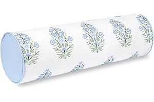 Hofdeco Premium Coastal Grandmillennial Patio Indoor Outdoor Bolster Pillow Cover Only, 6"x20" Water Repellent for Backyard, Couch, Poolside, Baby Blue Print Flower