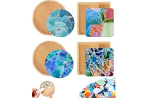 A&H ZIER 4 Sets DIY Mosaic Kits for Adults with Wooden Coasters, Mixed Color Glass Mosaic Tiles Craft Kits for Adults Women, Complete Mosaic Coaster Making Kit for Home Decor Gifts (4, Crystal Sand)