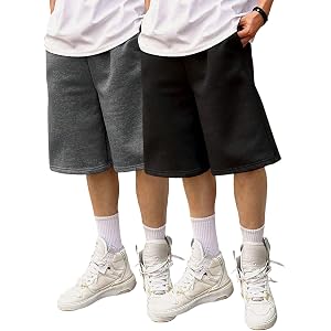 2 Pack Boys Solid Color Knit Sweat Shorts, Elastic Waist Casual Athletic Shorts for Kids and Teens
