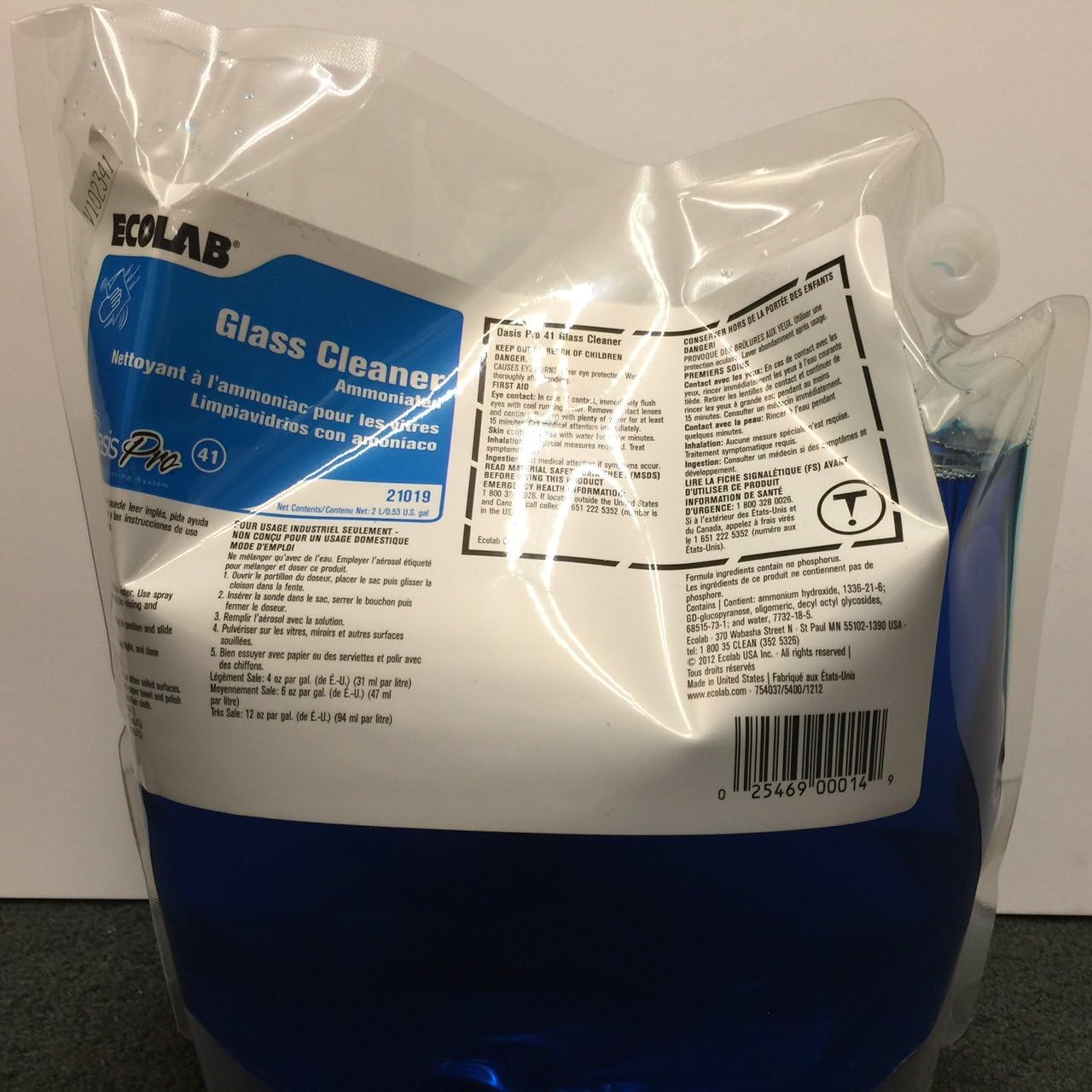 Ecolab Glass Cleaner 21019 2 Liters 0.53 Gal (Case of 2