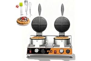 PYY Commercial Waffle Maker - Double Waffle Maker, Non-stick Electric Chaffle Maker for Restaurant Party Food Stall, Large, Stainless Steel