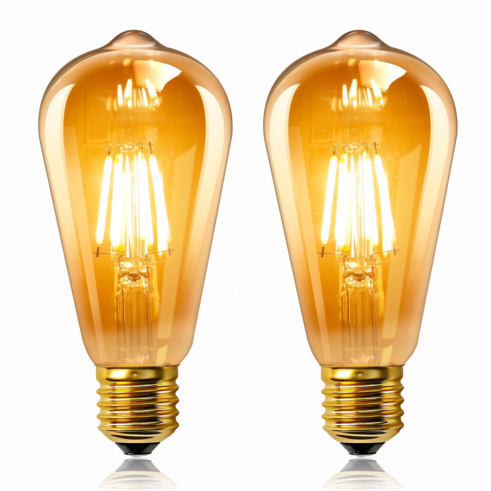 Caldarax Vintage Light Bulb E27 Edison Screw, LED 6W Equivalent to 60 Watt, Retro Amber Glass Bulb, Warm White 2200K, 600LM, Non-dimmable, ST64 Retro Filament Bulbs, Squirrel Cage Bulbs, 2 Pack — image 1