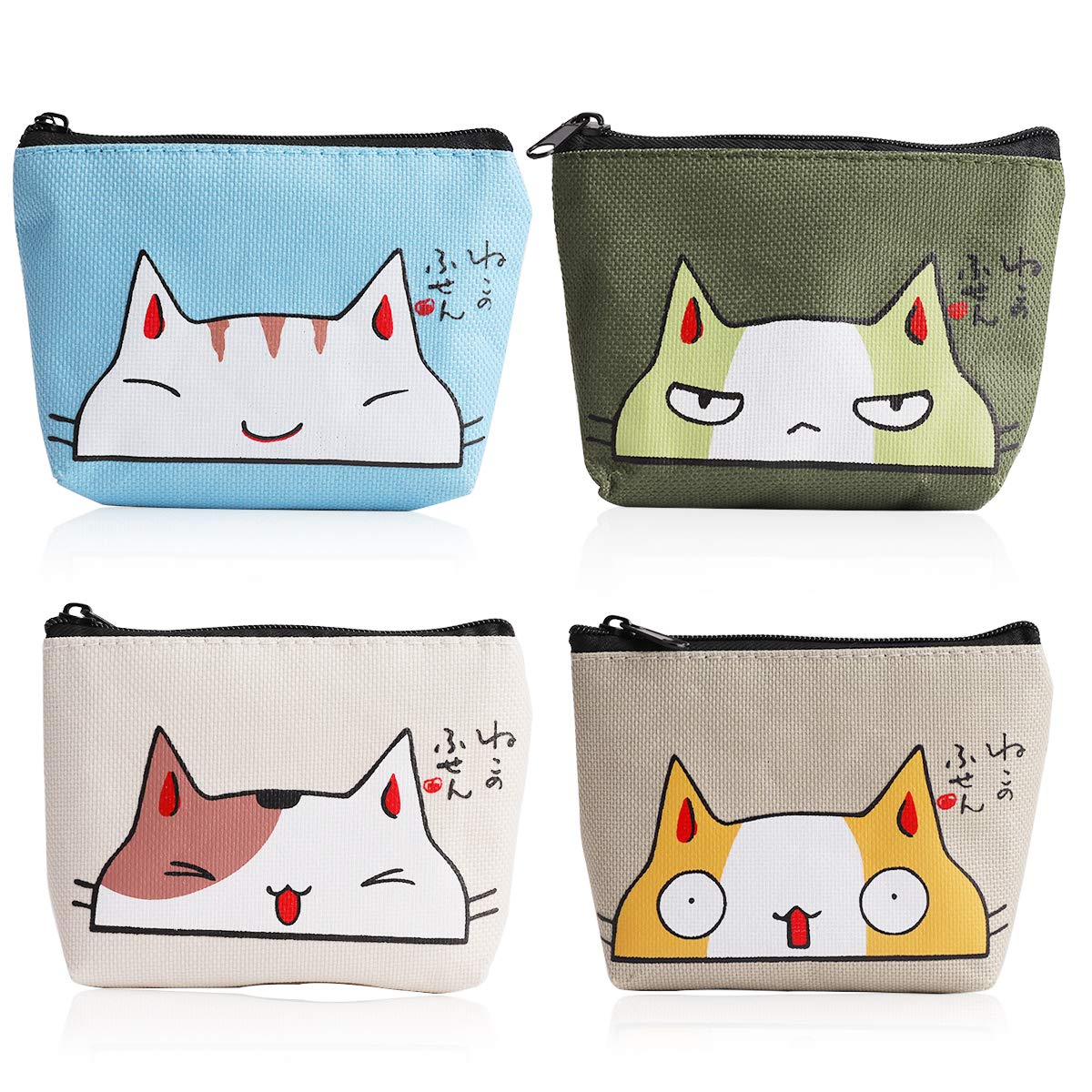 iSuperb 4pcs Canvas Coin Purse with Zipper Mini Wallet Coin Bag Cute Animal Change Cash Bag Small Purse Pouch for Women Girls Children Exquisite Present