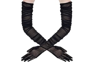 Yymobt Women's Super Long Stretchy Ruched Gloves Sexy Sheer Mesh Tulle Glove 1920s Elegant Opera Gloves for Costume Party