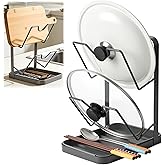 Kitchen Pot Lid Storage Rack, Double-Layer Pot Lid Organizer with Removable Drip Tray,Pot Lid Holder While Cooking,Space-Saving kitchen Countertop Organizer Storage for Pots Pans & Cutting Boards