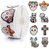 Sugar Skull Stickers Roll, 1000Pcs Day of The Dead Stickers Kids Dia De Los Muertos Decorations, Decor for Water Bottle Scrapbook Gift Boxes Kids Party Supplies