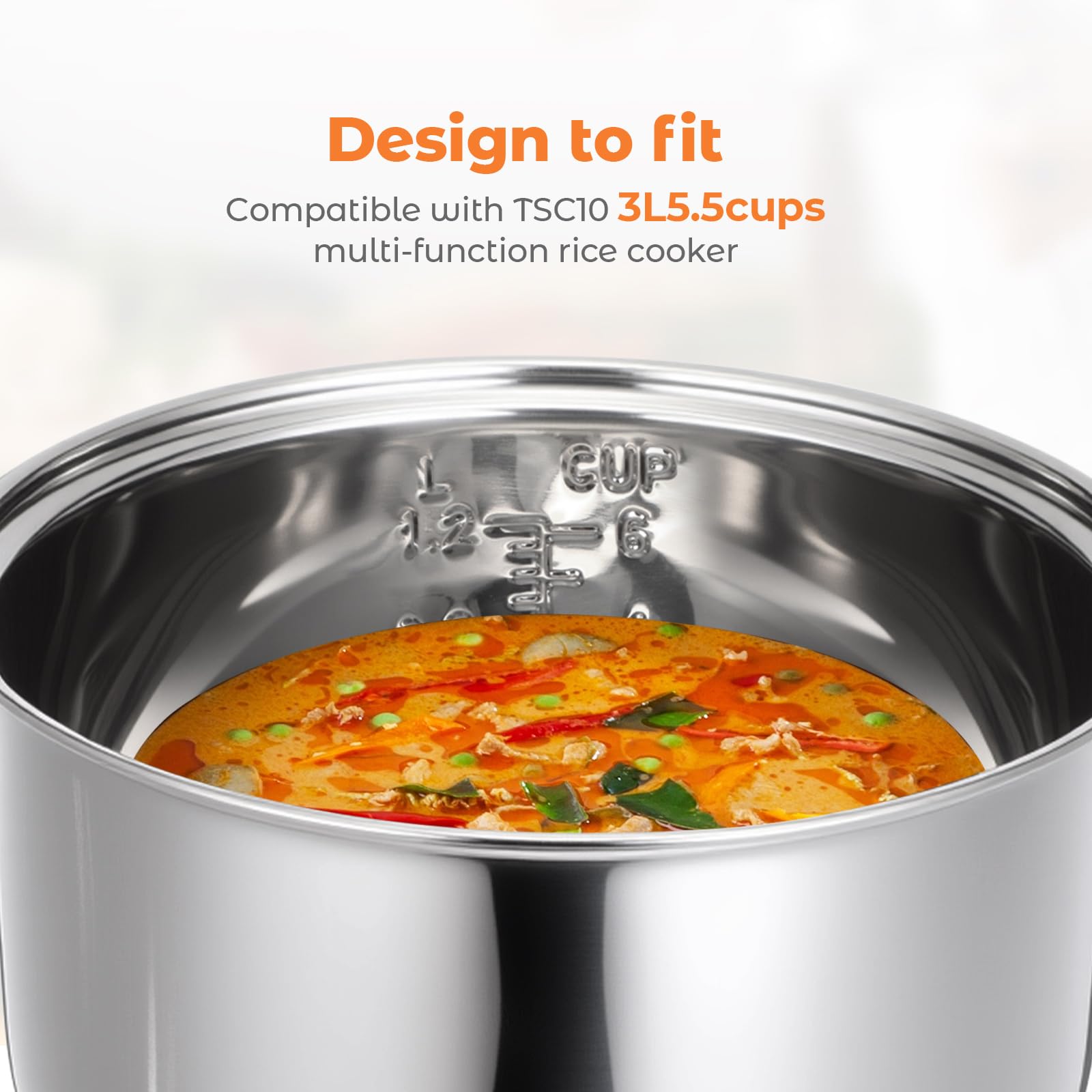 Baderke 304 Stainless Steel Inner Pot Compatible with Zojirushi NS-TSC10 and Tiger JBV-A10U Rice Multi-cooker (5.5 Cups) 3L Inner Bowl Replacement Pot Rice Cooker Stainless Steel
