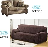 Teynewer Thick Velvet Sofa Covers 4 Seater Brown High Stretch Non-Slip view 6