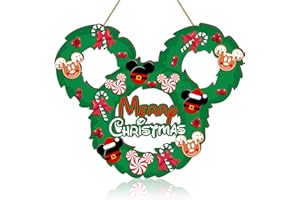 SIONOIUR Christmas Mouse Door Sign Decorations, Merry Christmas Wooden Door Hanging Sign Wreath Ornaments for Front Door Decor Peppermint Candy Mouse Shaped Winter Wall Xmas Party Holiday Supplies Green
