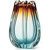 Acellegic 9.5" H Hand Blown Glass Vase for Flowers Unique Colorful Crystal Vase Wide Mouth Vases Art Glass Vases for Living Room Home Decor, Office, Table Bookshelves and Wedding Decorations