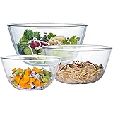 Homwin Glass Mixing Bowl Set for Baking 3-Piece Salad Bowl Set (1qt, 2.5qt, 4.2qt), High Brosilicate Large Bowls for Kitchen 