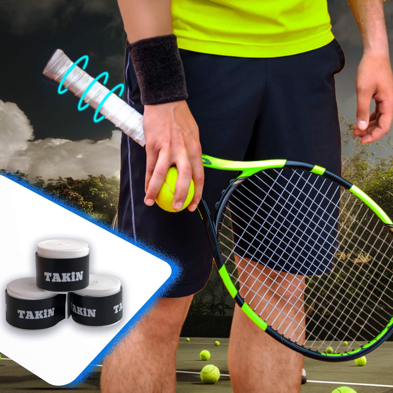 Takin Best Tacky Tennis Grips - Absorbent Over Grip for Tennis Racquet Handle - White Tennis Racket Grip Tape Replacement for Rackets - 3 Pack Overgrips and Overwraps : Sports & Outdoors