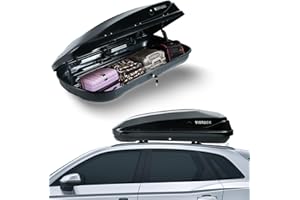 PIDOCK Hard Shell Roof Cargo Carrier, 13 Cubic Feet Black Roof Box with Security Keys, Durable ABS and PMMA Material, Tool-Free Installation, Double-Sided Opening, 56" L x 30" W x 13.7" H