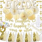 Bridal Shower Decorations 69PCS Champagne Gold Bachelorette Party Decorations Included 40INCH BRIDE Balloons Love Laughter Happily Ever After Banner Bride To Be Sash Veil for Bridal Shower Decor