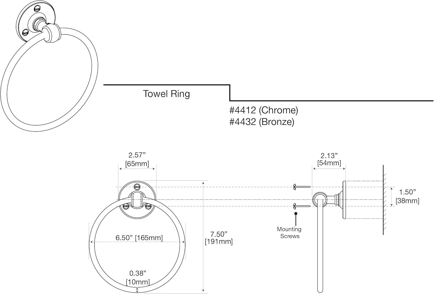 Gatco 4412 Cafe Zinc Towel Ring, 6.5-in L x 6.5-in W x 6.5-in H, Chrome - - 