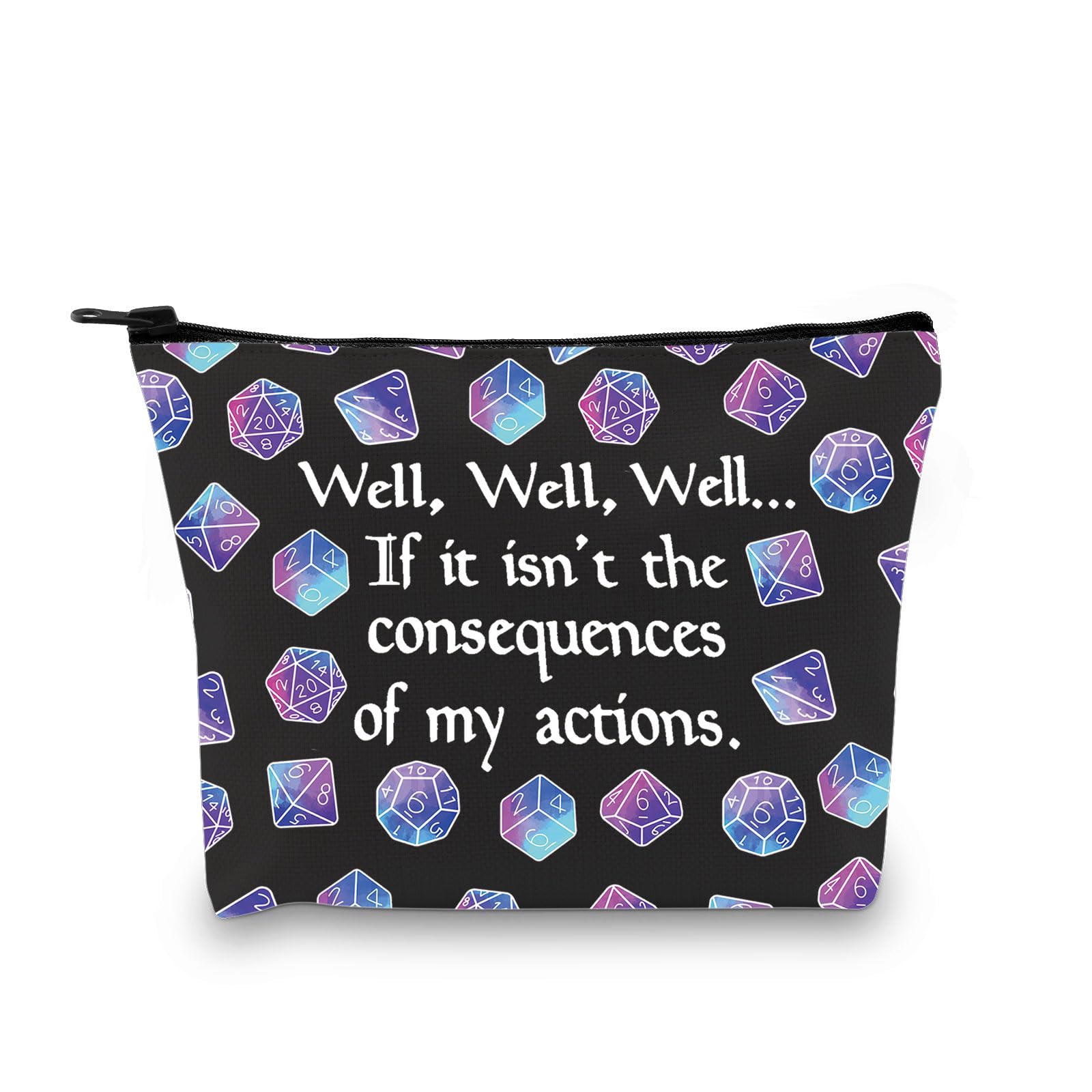 JTOUK D and D Gift Role Playing Games Gift D20 Dice Pouch D D Accessory Pouch Bag DM Games Makeup Bag for RPG Gamer (My Actions Bag EU)