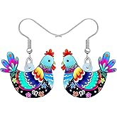 Acrylic Drop Hen Chicken Earrings Funny Farm Design Lovely Gift For Women By The Bonsny