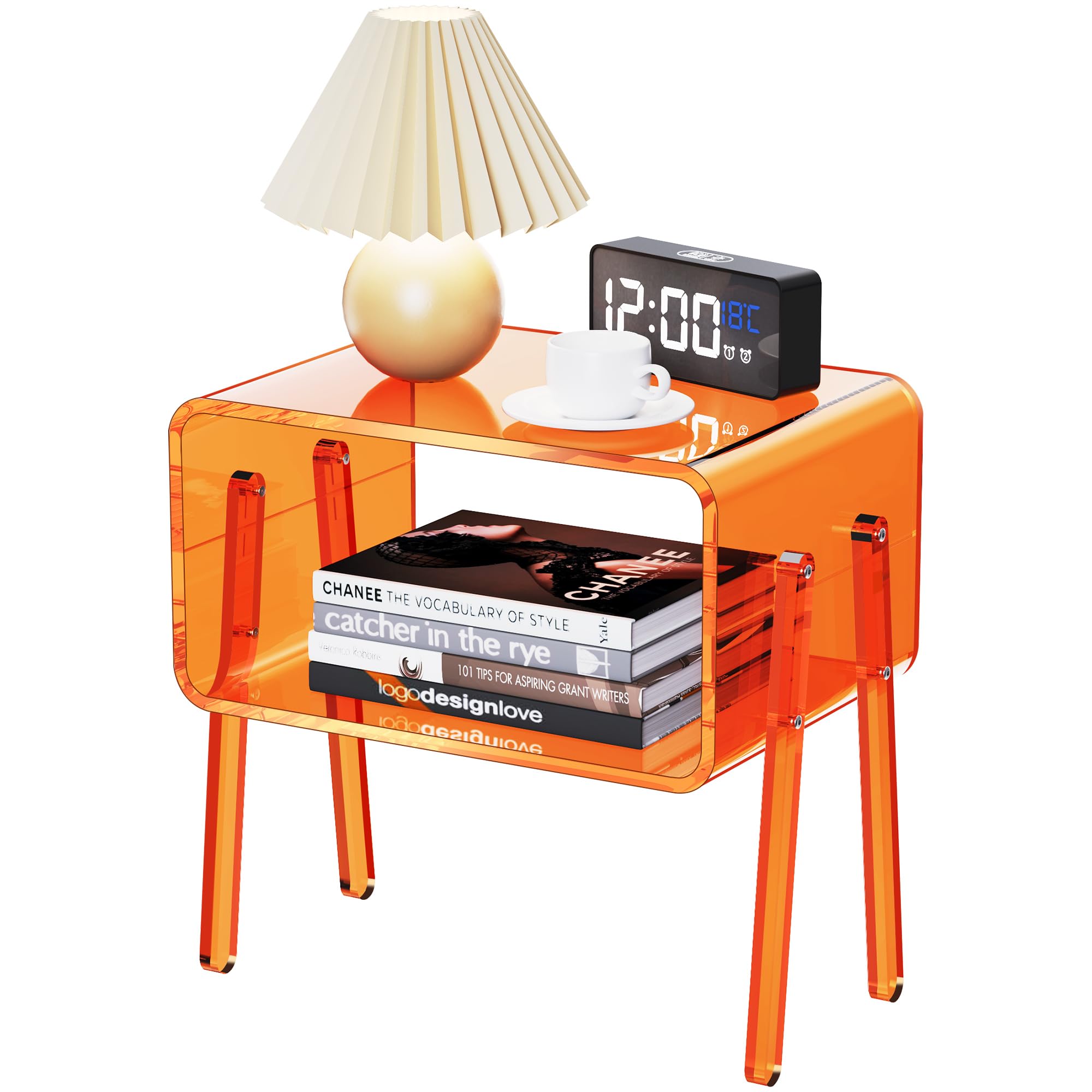 Photo 1 of Dewrhiixe Acrylic Side Table, Stackable End Table with Open Storage for Small Spaces, Clear Nightstand Bedside Table with Legs for Bedroom, Living Room (Orange, 16.9" × 11.8“ × 17”)