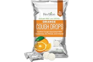HERBION Naturals Cough Drops, Sugar Free with Stevia, Dietary Supplement, Soothes Cough, for Adults & Children Over 6 Years, 25 Count, Orange, Pack of 1