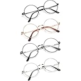 JoXiGo 4 Pack Reading Glasses for Women Men Retro Round Metal Frame + Glasses Strap