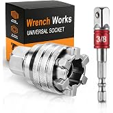 Wrench Works Adjustable Universal Socket Wrench for 3/8" Drive Ratchet Tool | Fits 10-19mm Nuts, Self-Adjusting Universal Grip Socket Adapter. Ideal For Auto &amp; Home Repairs, Great Gift For Men &amp; Dad