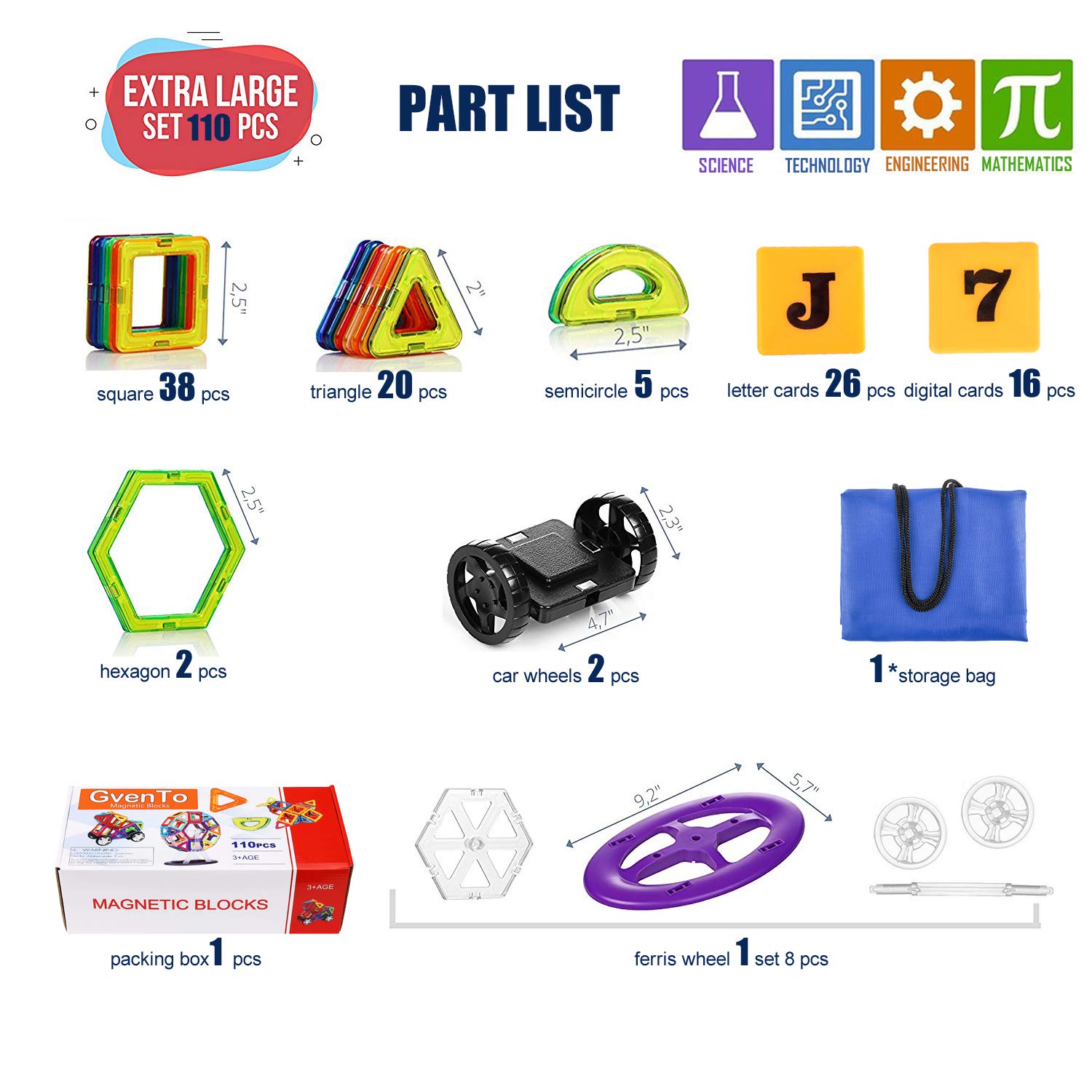 Magnetic Blocks Set 93 PCS Kids Magnetic Toys Construction Building Tiles Blocks for Creativity Educational