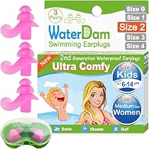 WaterDam Bouchons D'oreilles De Natation – Double Bride Imperméable, Confort Ultra, Plusieurs Tailles (enfants/femmes)